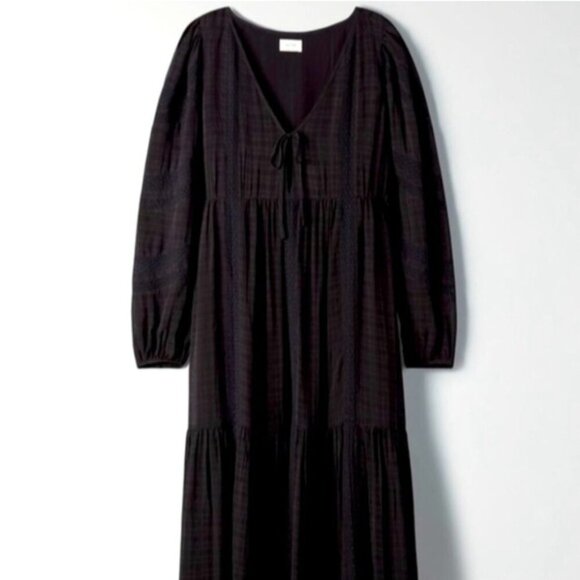 WILFRED Whimsy Dress Maxi Boho Long Sleeve Dress Blakc XS ARITZIA - Picture 6 of 12